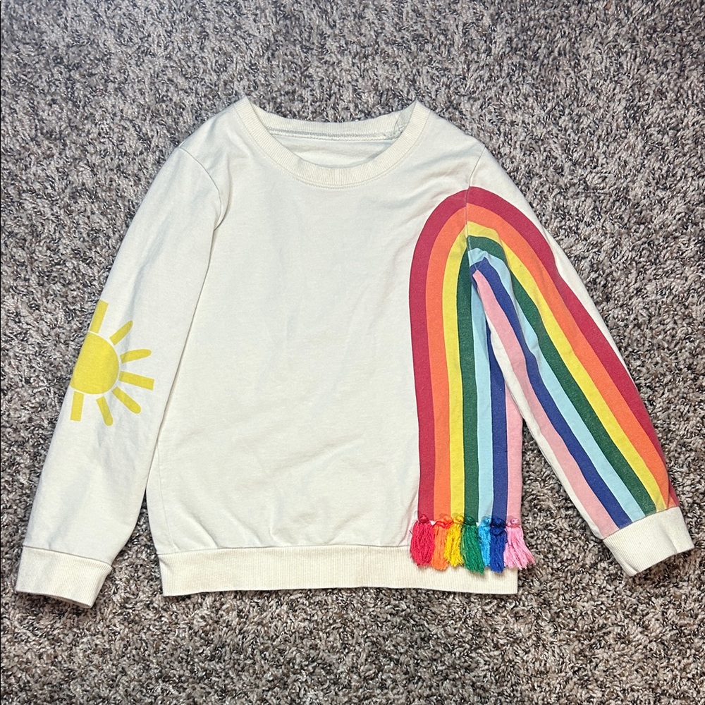 Bruno Magli Kids White Sweatshirt with Vibrant Rainbow and Sun